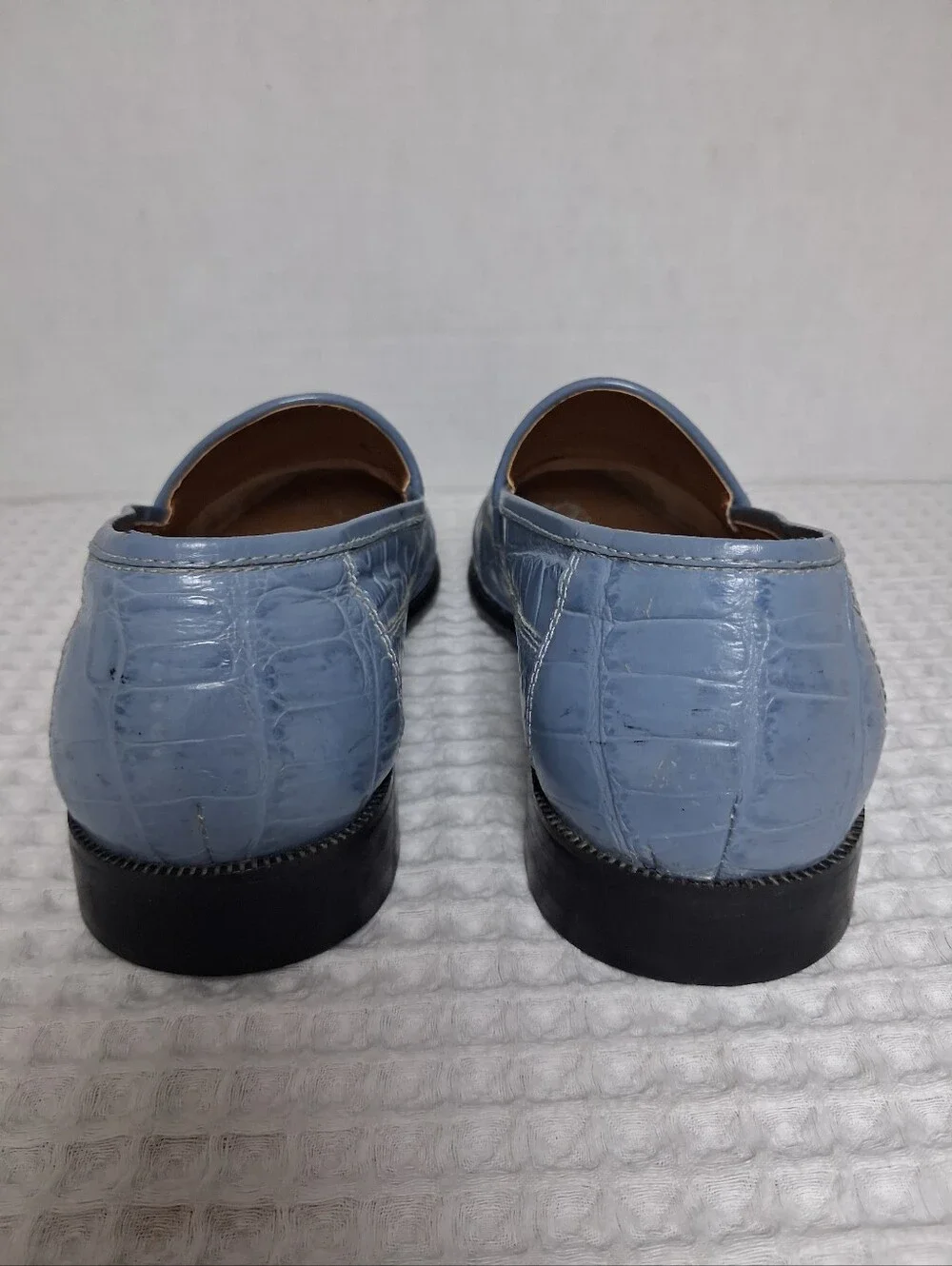Stacy Adams Men's Croc Embossed Leather & Snakeskin Loafer Size 8 Dusty Blue